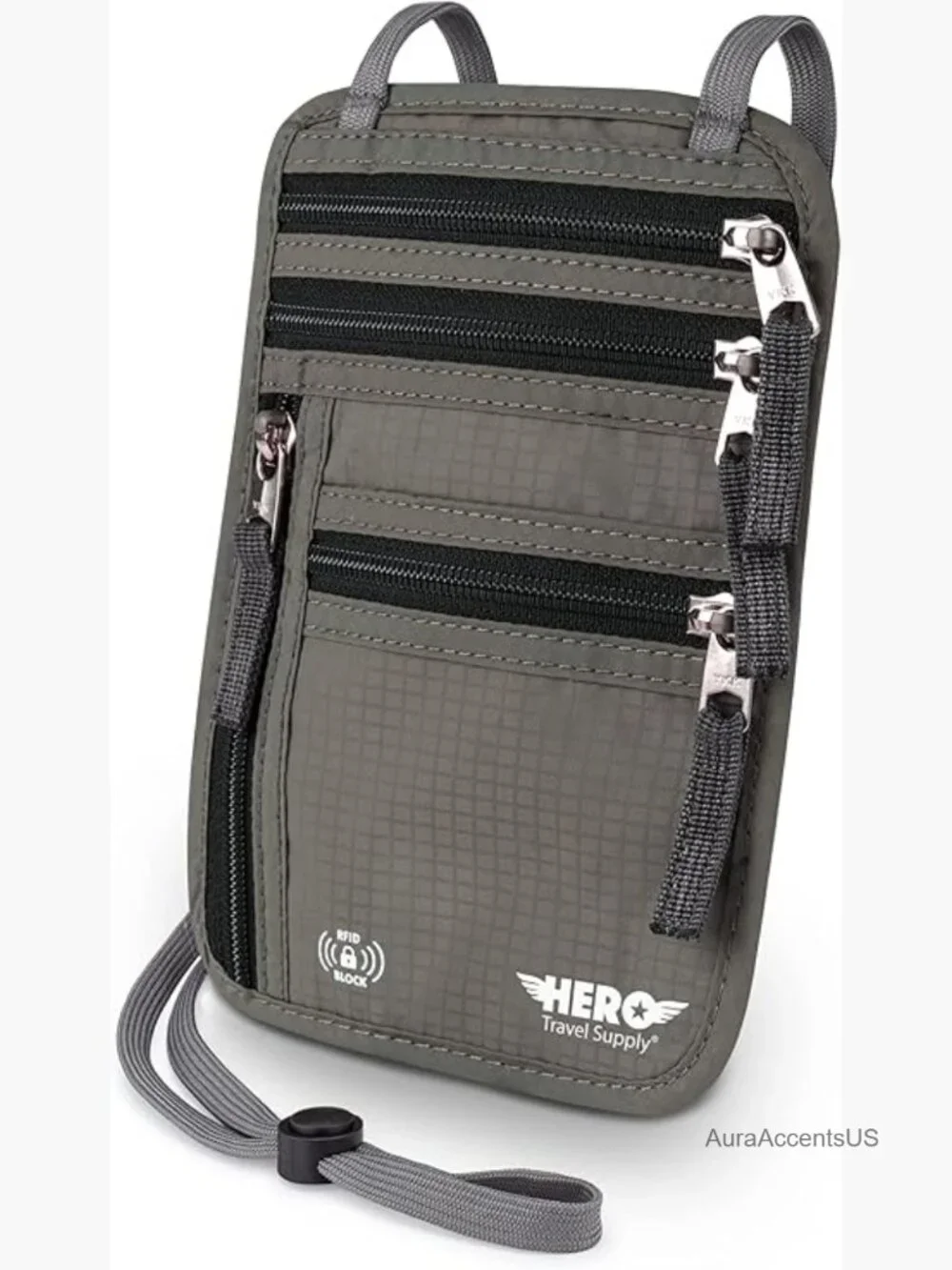 RFID Blocking Travel Neck Wallet, Passport Holder, Adjustable Strap, Nylon,